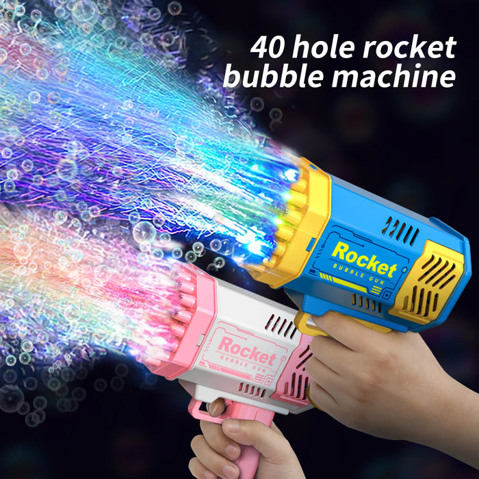 One Pack of Children'S 40 Holes Rocket Launcher Handheld Portable Electric Automatic Bubble Gun LED Light for Boys and Girls