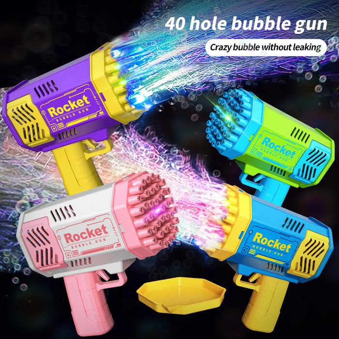 One Pack of Children'S 40 Holes Rocket Launcher Handheld Portable Electric Automatic Bubble Gun LED Light for Boys and Girls