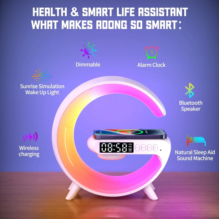 RGB Night Light Lamp Multifunction Alarm Clock TF Blueotooth Speaker 15W Wireless Charger Station Pad for Iphone 15 14 13 12 8